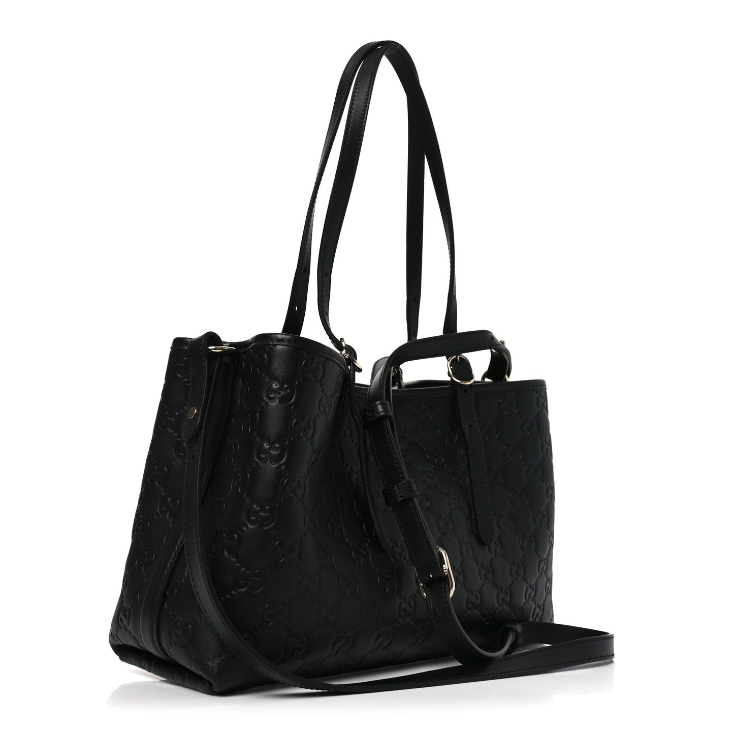 Calfskin GG Monogram Emblem Medium Tote Bag Black