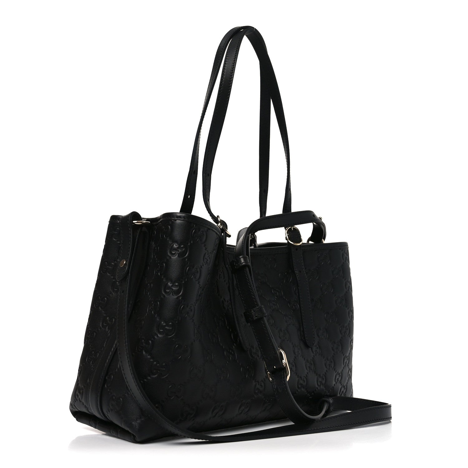 Gucci Calfskin GG Monogram Emblem Medium Tote Bag Black 3 of 9