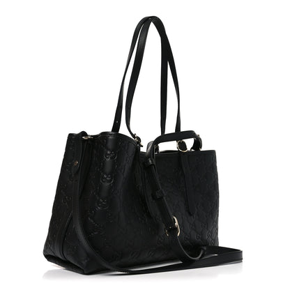 Gucci Calfskin GG Monogram Emblem Medium Tote Bag Black 3 of 9