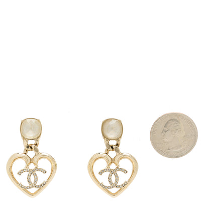 Chanel Metal Strass CC Heart Drop Earrings Gold 2 of 4