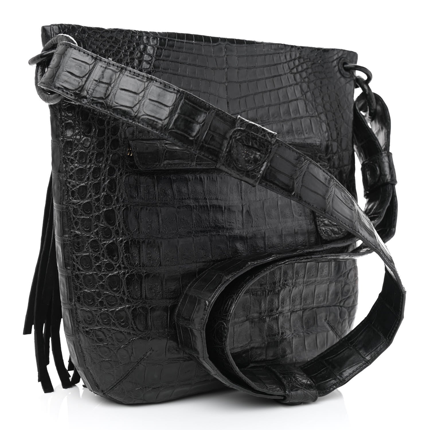 Nancy Gonzalez Crocodile Fringe Crossbody Bag Black 2 of 9