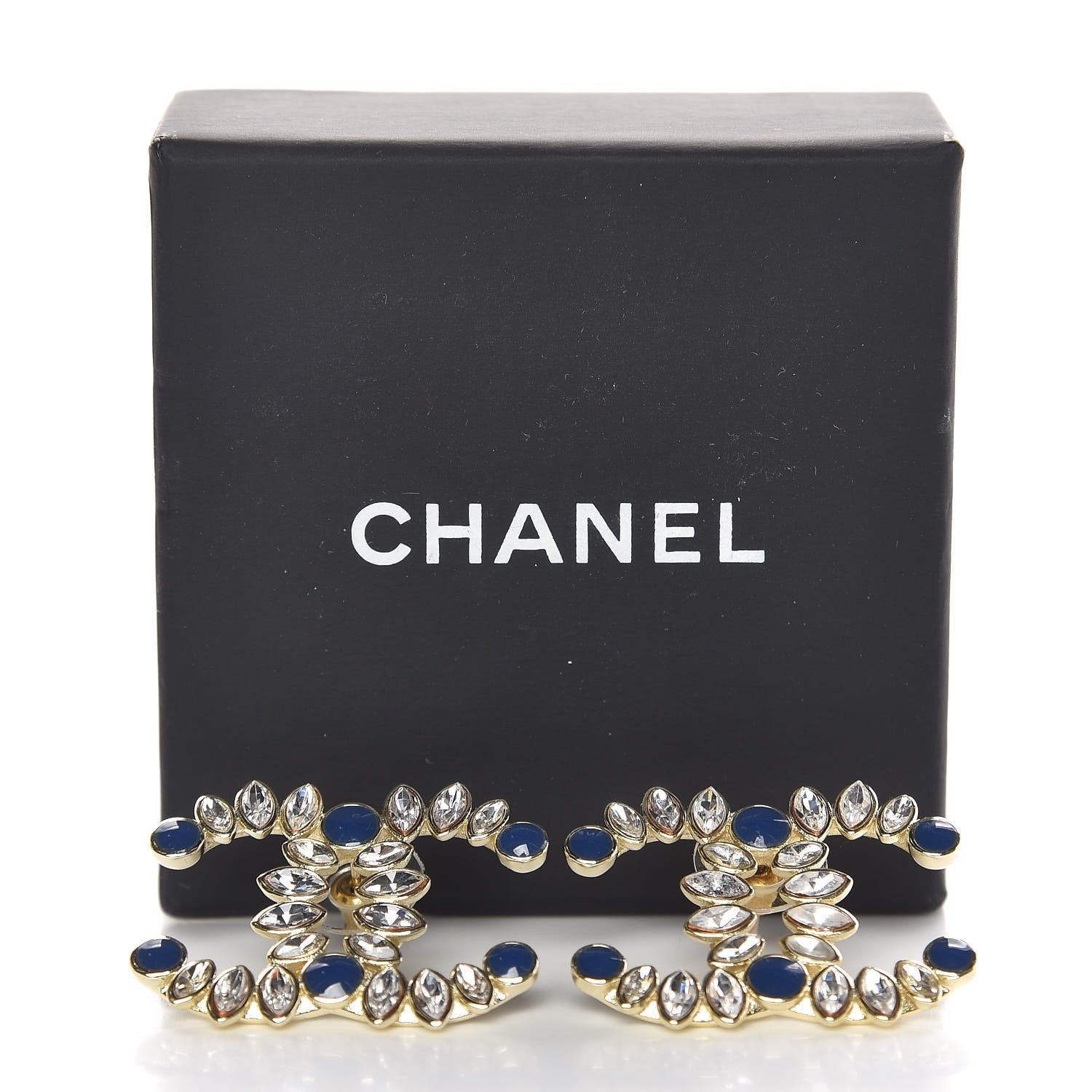 Chanel Strass Crystal Dazzling Wheat CC Earrings Blue Gold 5 of 5