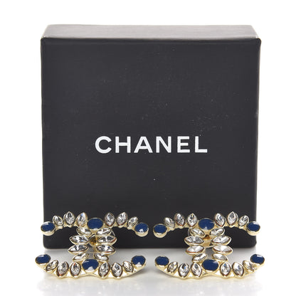 Chanel Strass Crystal Dazzling Wheat CC Earrings Blue Gold 5 of 5