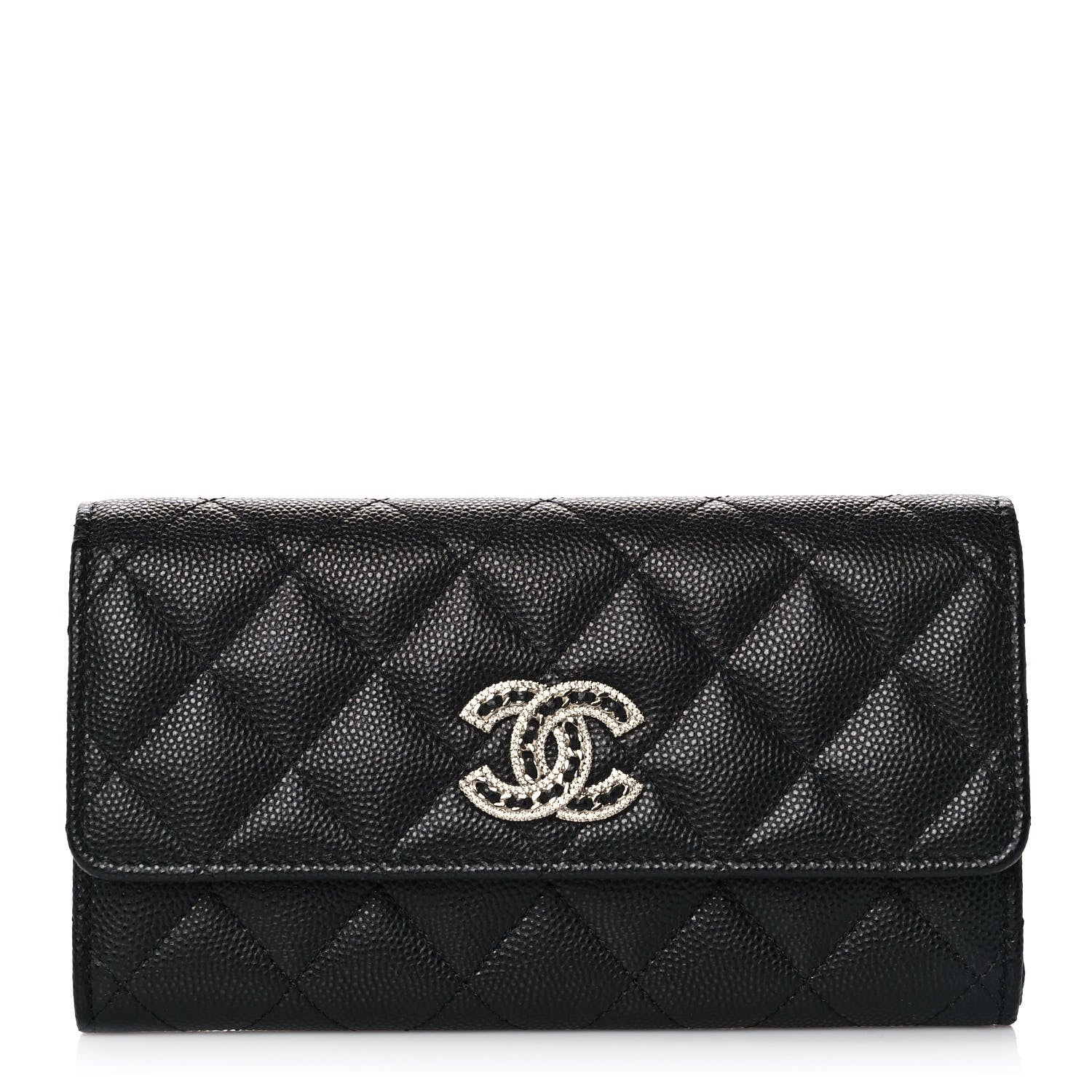 Chanel Caviar Quilted Crystal CC Large Gusset Flap Wallet Black 1 of 11