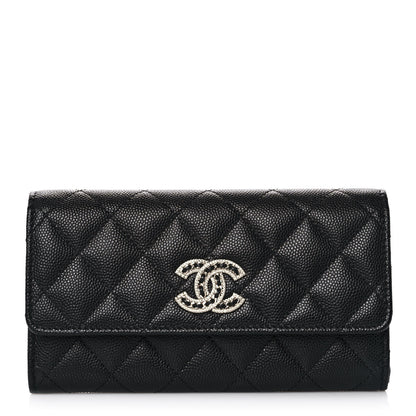 Chanel Caviar Quilted Crystal CC Large Gusset Flap Wallet Black 1 of 11