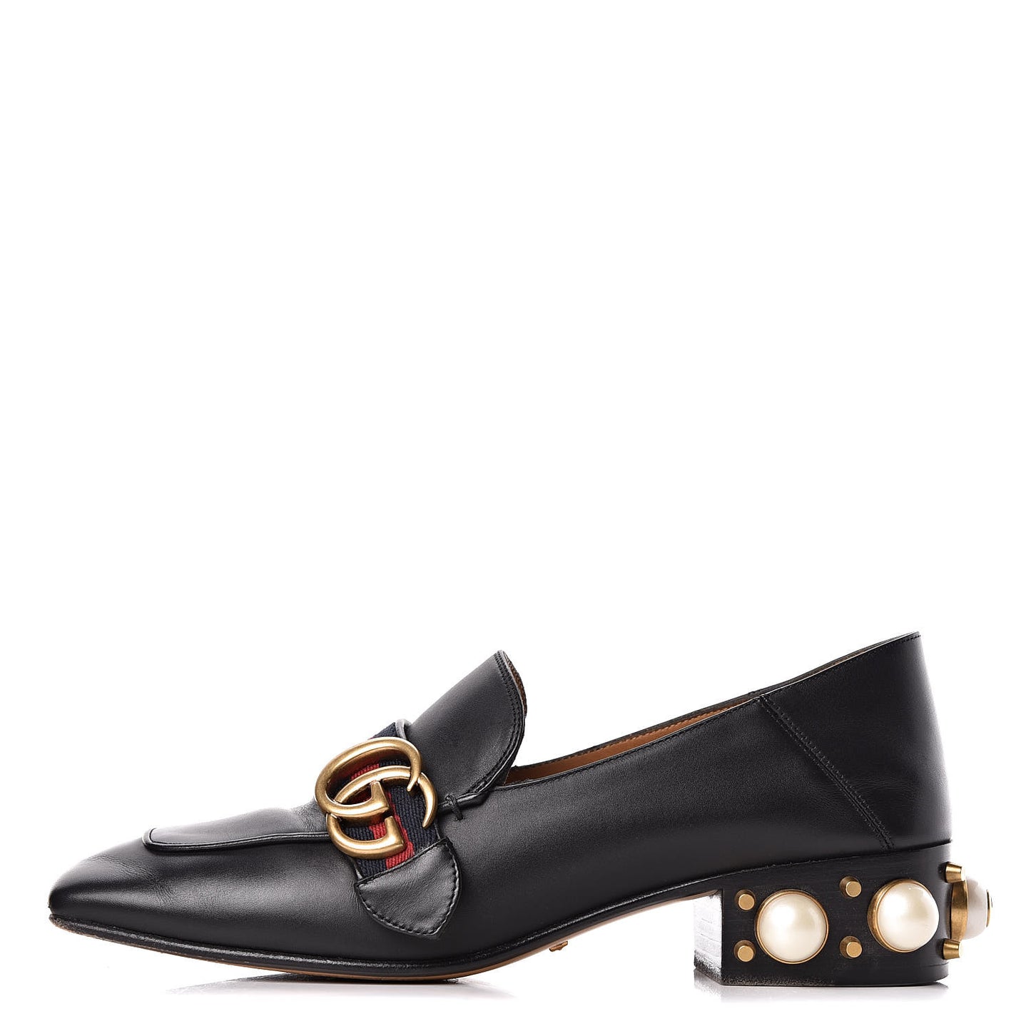 Betis Glamour Calfskin Web Pearl Embellished Peyton 35mm Loafer Pumps 37 Black