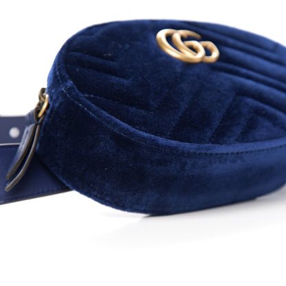 Gucci Velvet Matelasse GG Marmont Belt Bag 85 34 Cobalt Blue 7 of 9