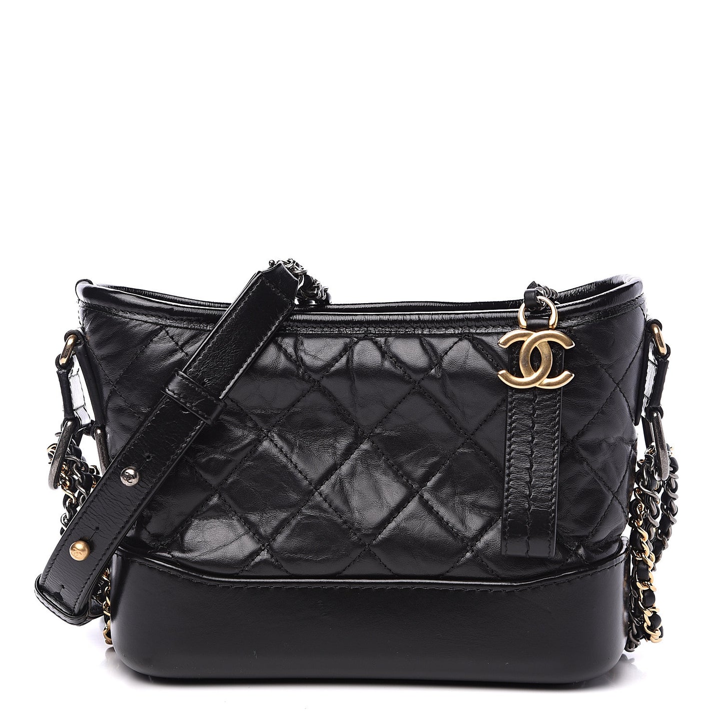Aged Calfskin Quilted Small Gabrielle Hobo Black