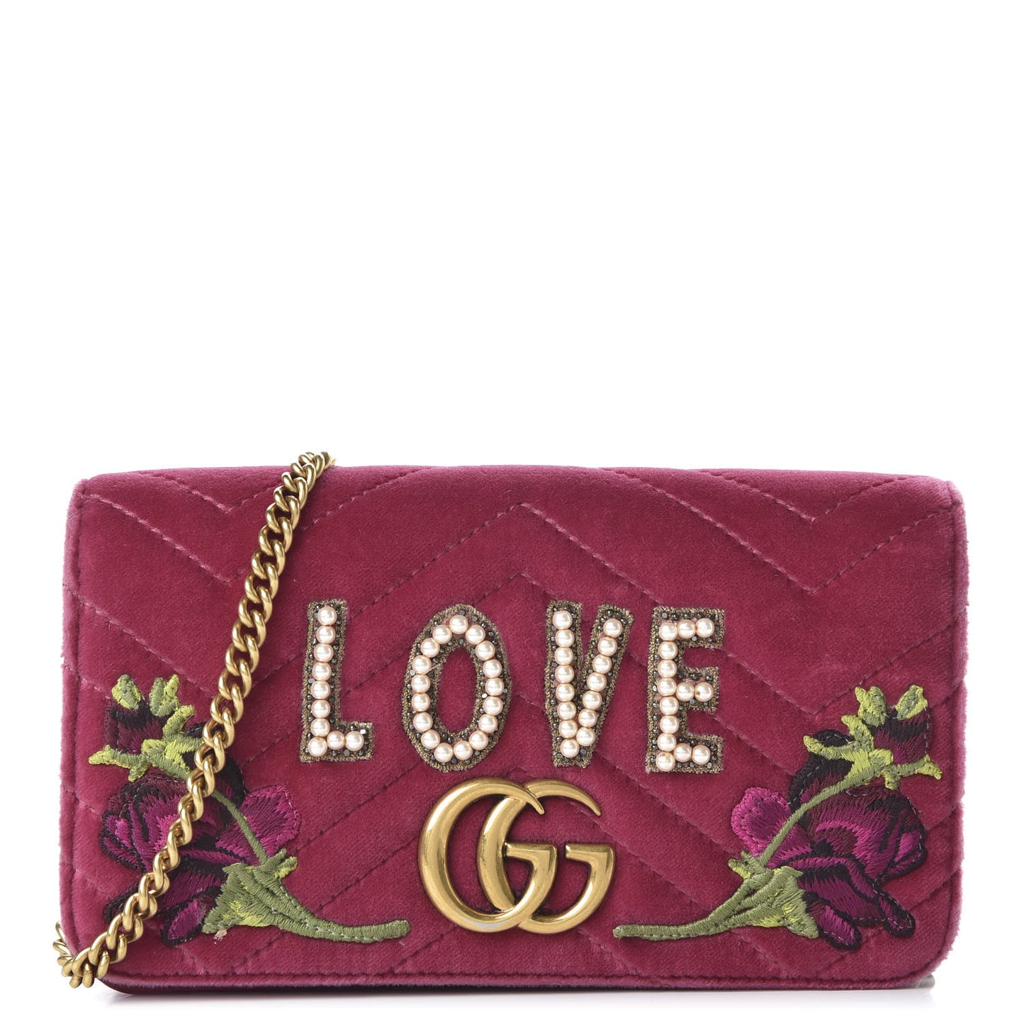 Velvet Matelasse Love Embroidered GG Marmont Mini Bag Light Raspberry Rose