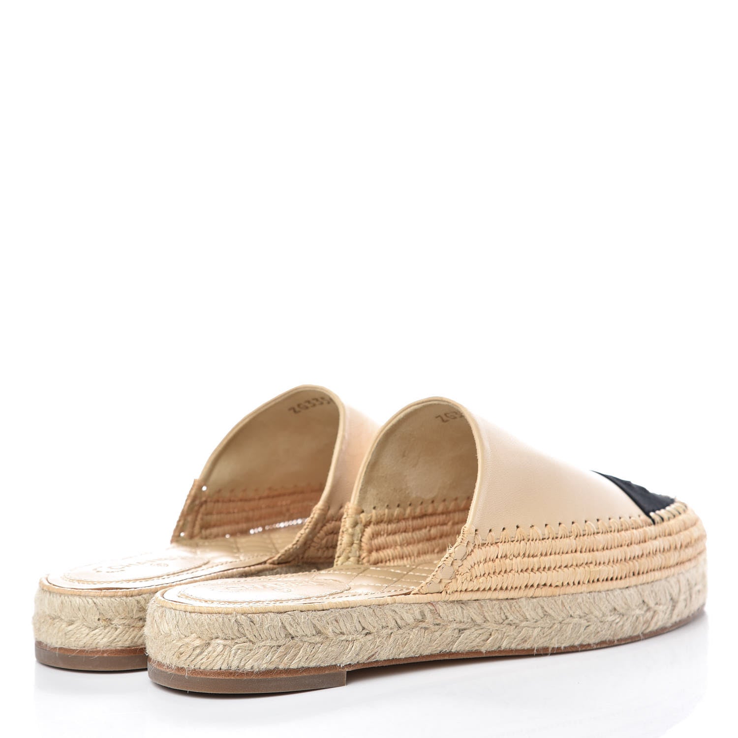 Chanel Lambskin Grosgrain CC Espadrille Mules 40 Beige Black 3 of 10