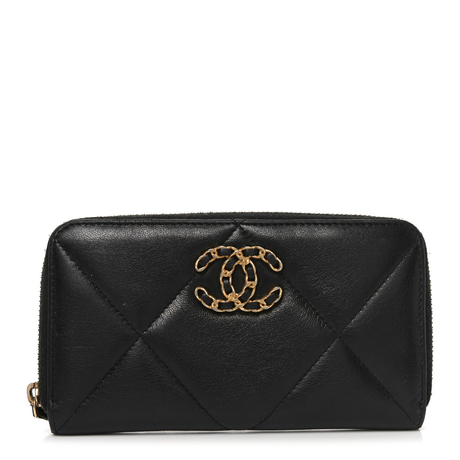 Chanel Goatskin Quilted Medium Chanel 19 Zipped Wallet Black