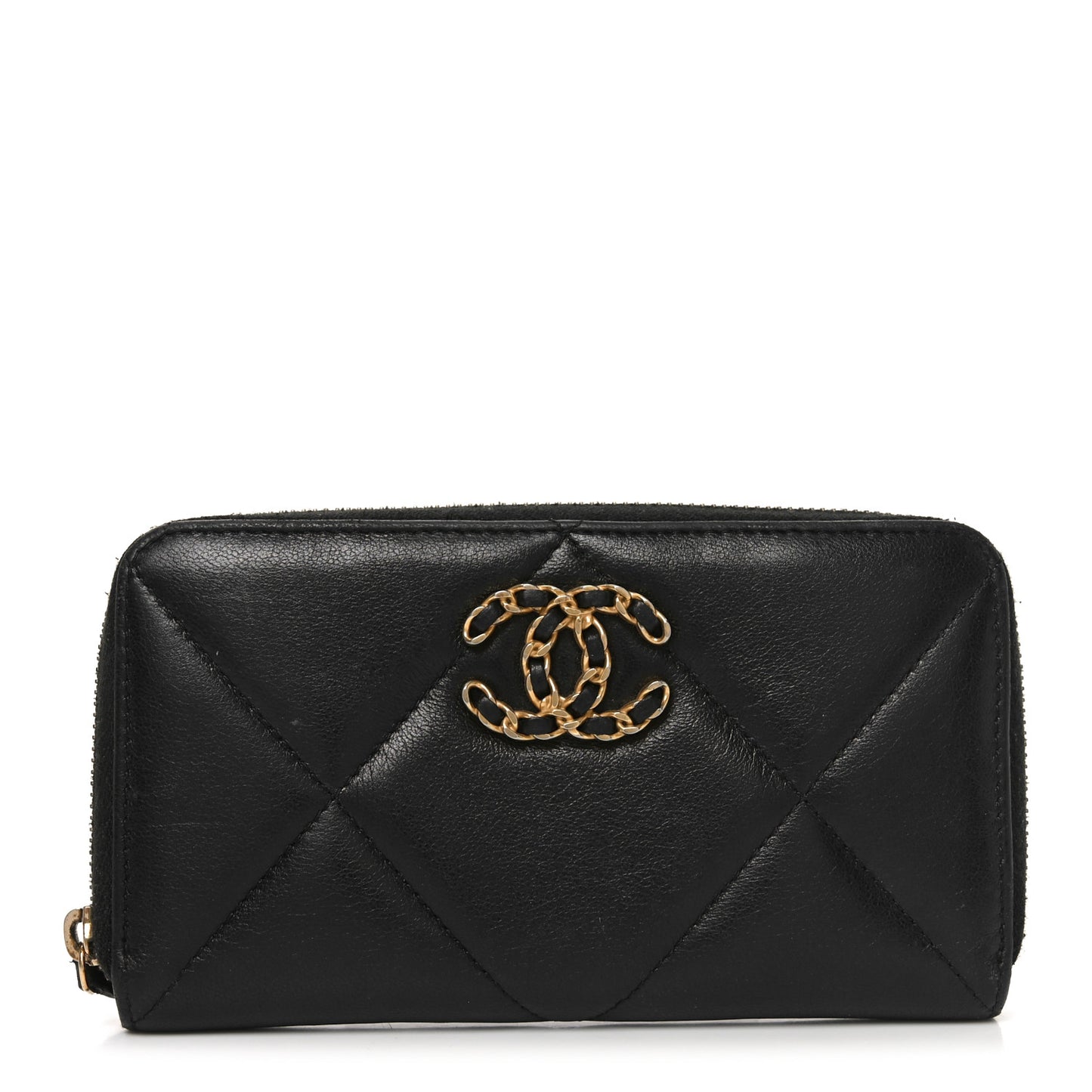 Goatskin Quilted Medium Chanel 19 Zipped Wallet Black
