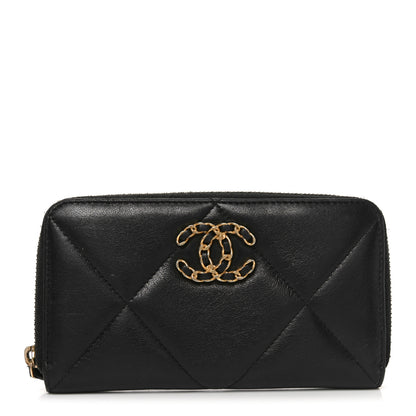 Chanel Goatskin Quilted Medium Chanel 19 Zipped Wallet Black 1 of 8