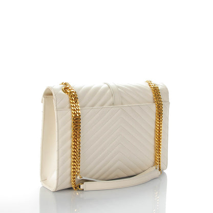 Saint Laurent Grain De Poudre Matelasse Chevron Large Monogram Satchel Dove White 3 of 7