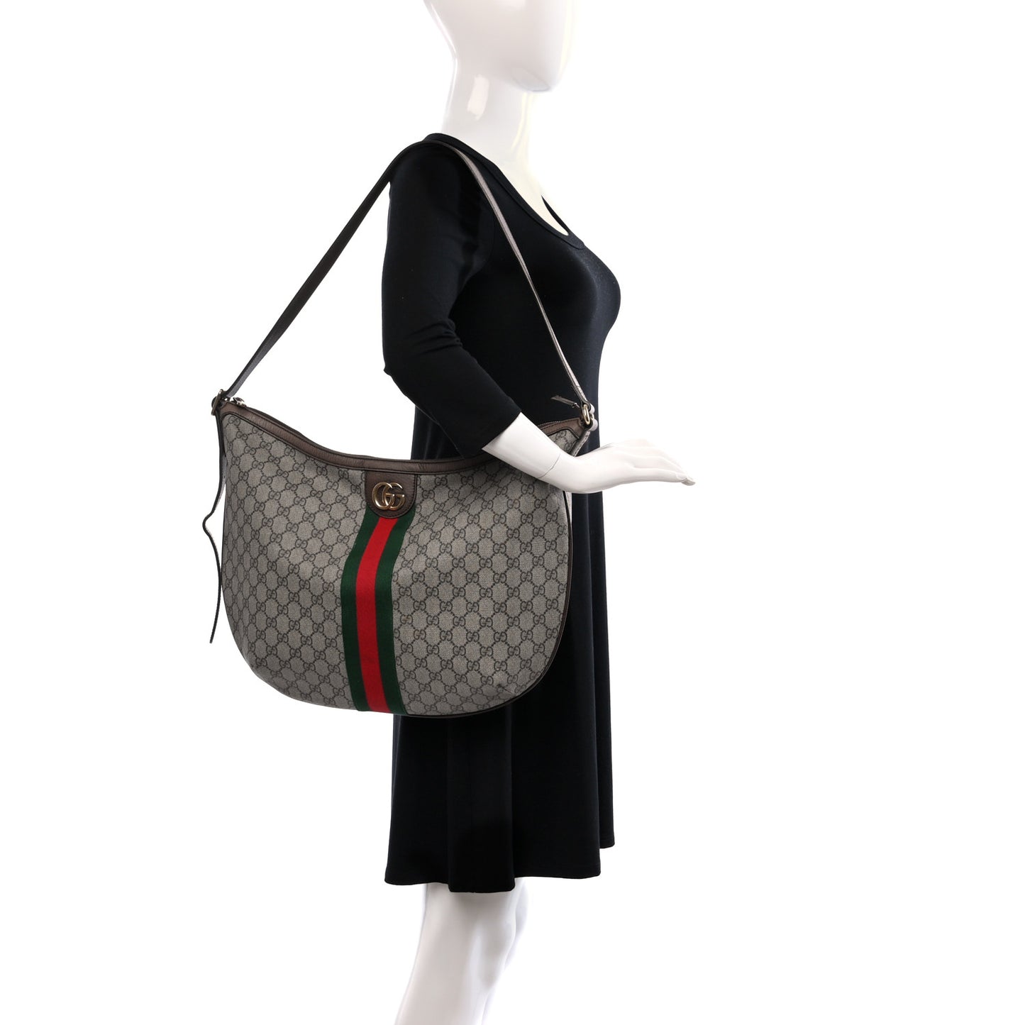 GG Supreme Monogram Web Ophidia Half Moon Hobo Brown