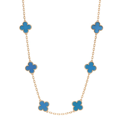 Van Cleef & Arpels 18K Yellow Gold Blue Agate 10 Motifs Vintage Alhambra Necklace 1 of 6