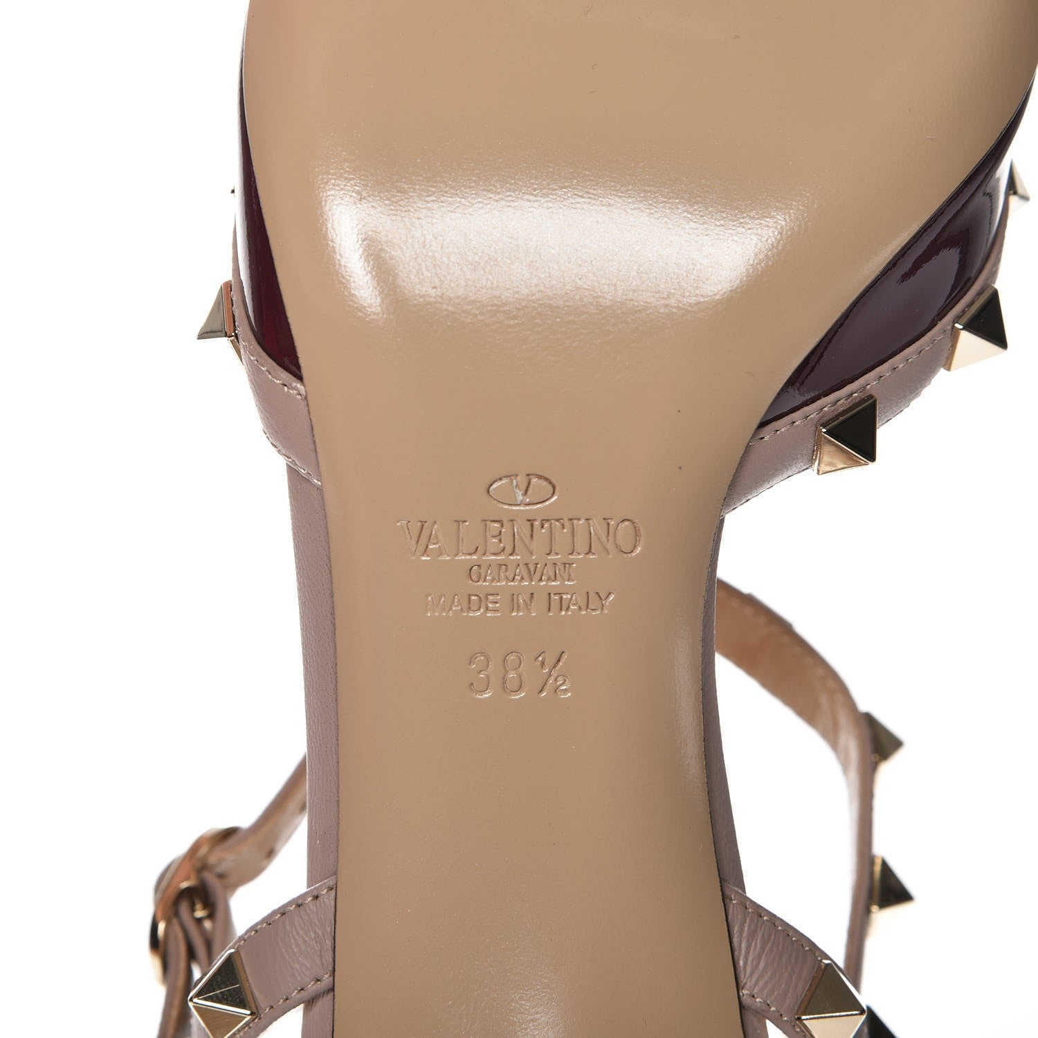 Valentino Garavani Patent Rockstud Ankle Strap Low Heel Pumps 38.5 Rubin Poudre 7 of 8