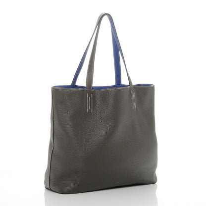 Hermes Taurillon Clemence Double Sens 45 Reversible Tote Graphite Bleu Electrique 3 of 9