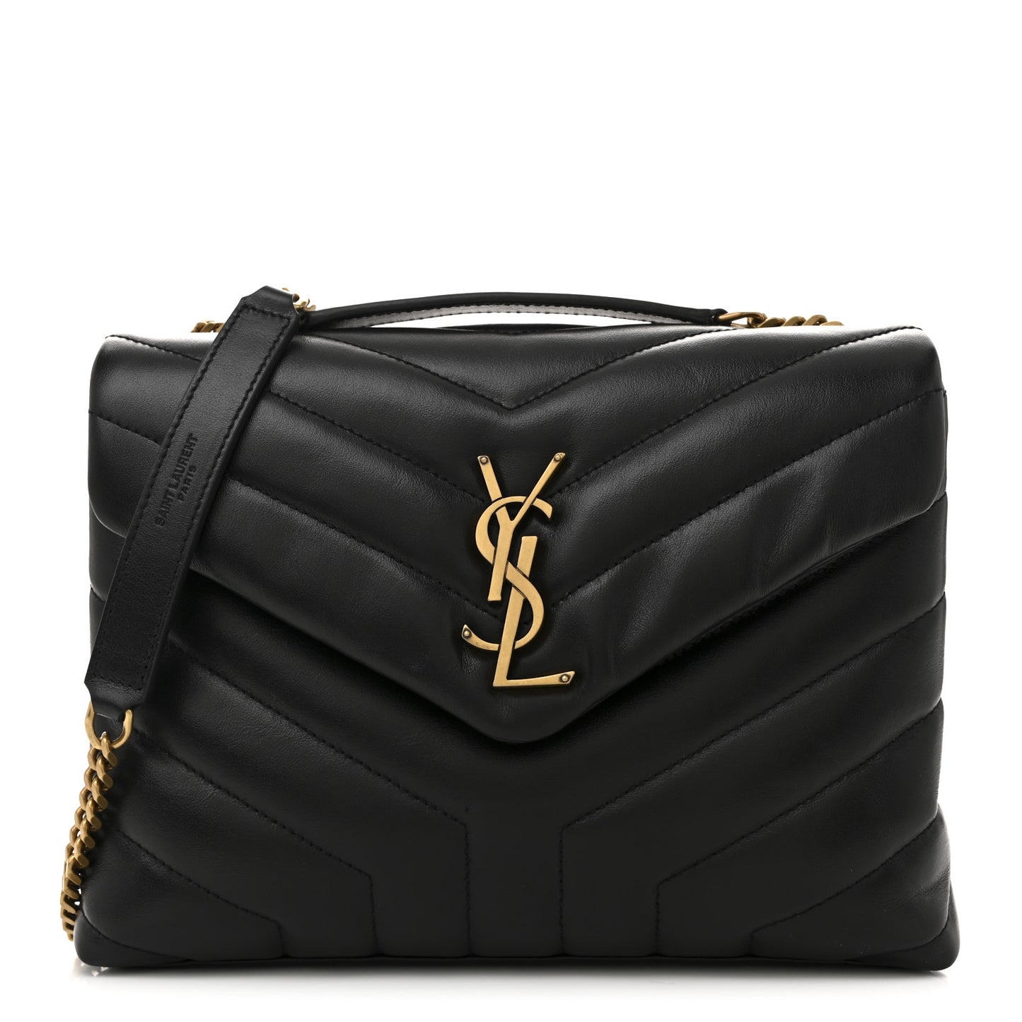 Calfskin Y Quilted Monogram Small Loulou Chain Satchel Black