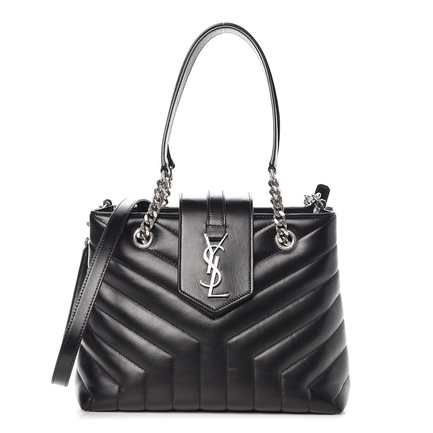 Calfskin Y Quilted Monogram Small Loulou Shopper Black