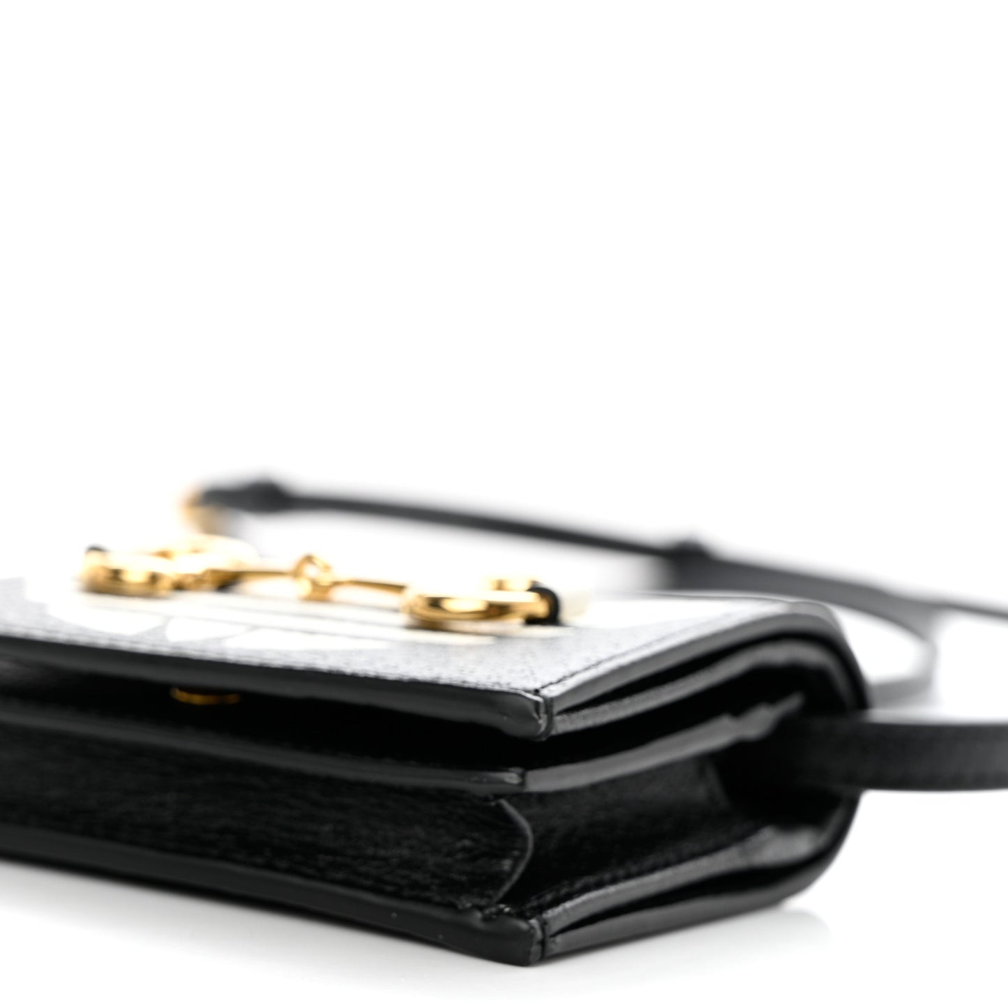 X ADIDAS Textured Dollar Calfskin Trefoil Horsebit 1955 Card Case Wallet With Strap Black Off White
