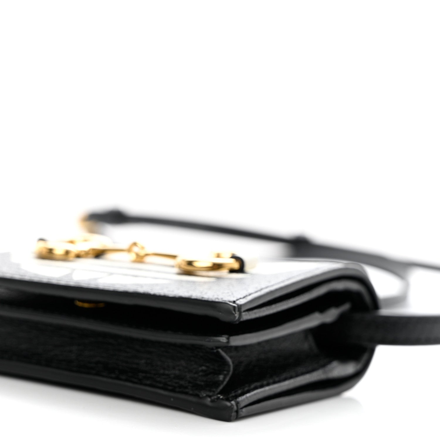 Gucci X ADIDAS Textured Dollar Calfskin Trefoil Horsebit 1955 Card Case Wallet With Strap Black Off White 9 of 9