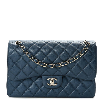 Chanel Caviar Quilted Jumbo Double Flap Dark Blue 1 of 12