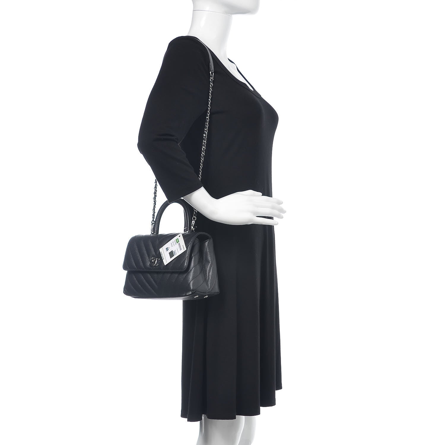 Chanel Caviar Chevron Quilted Mini Coco Handle Flap Dark Grey 2 of 12