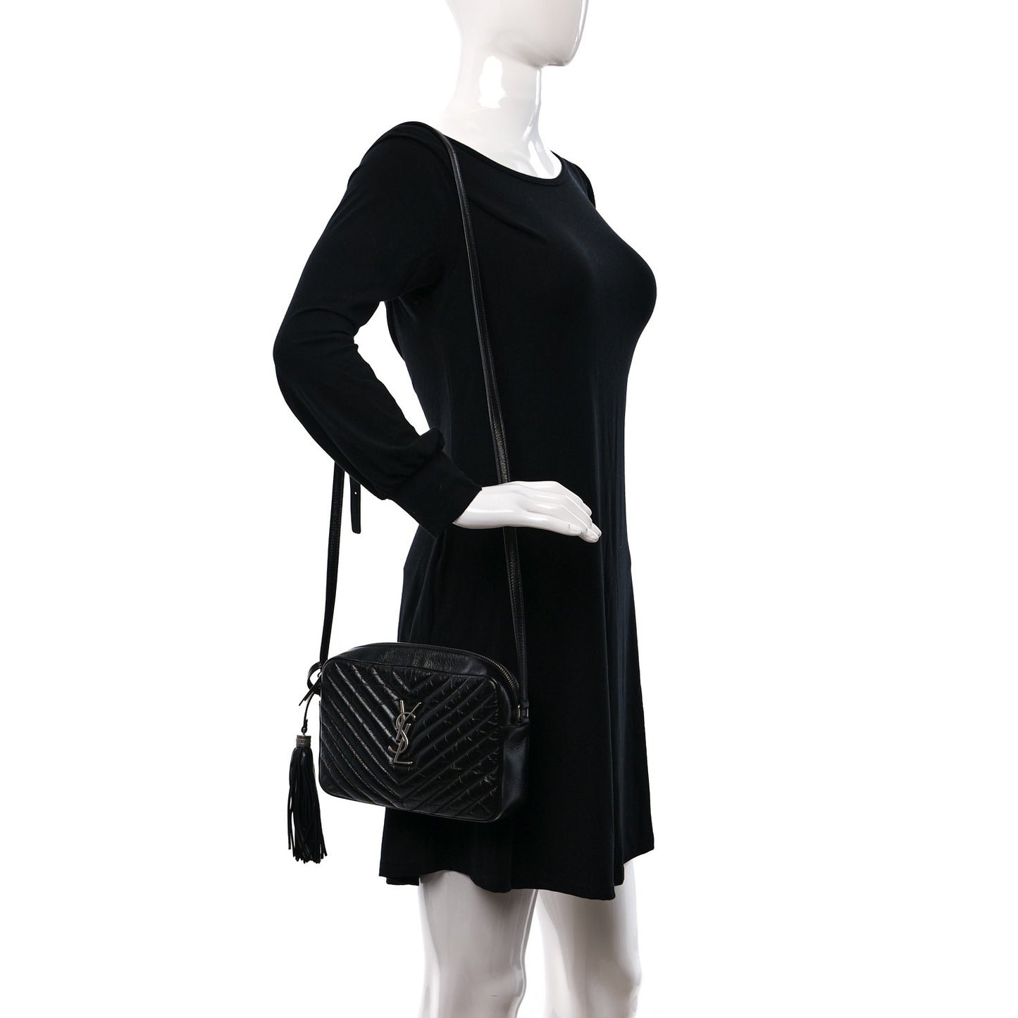 Cracked Shiny Calfskin Matelasse Monogram Lou Camera Bag Black