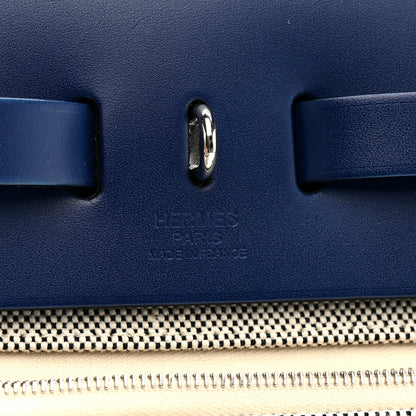 Hermes Vache Hunter Toile H Brides de Gala Herbag Zip Retourne 31 PM Bleu De France Ecru Black Bleu Saphir 12 of 21