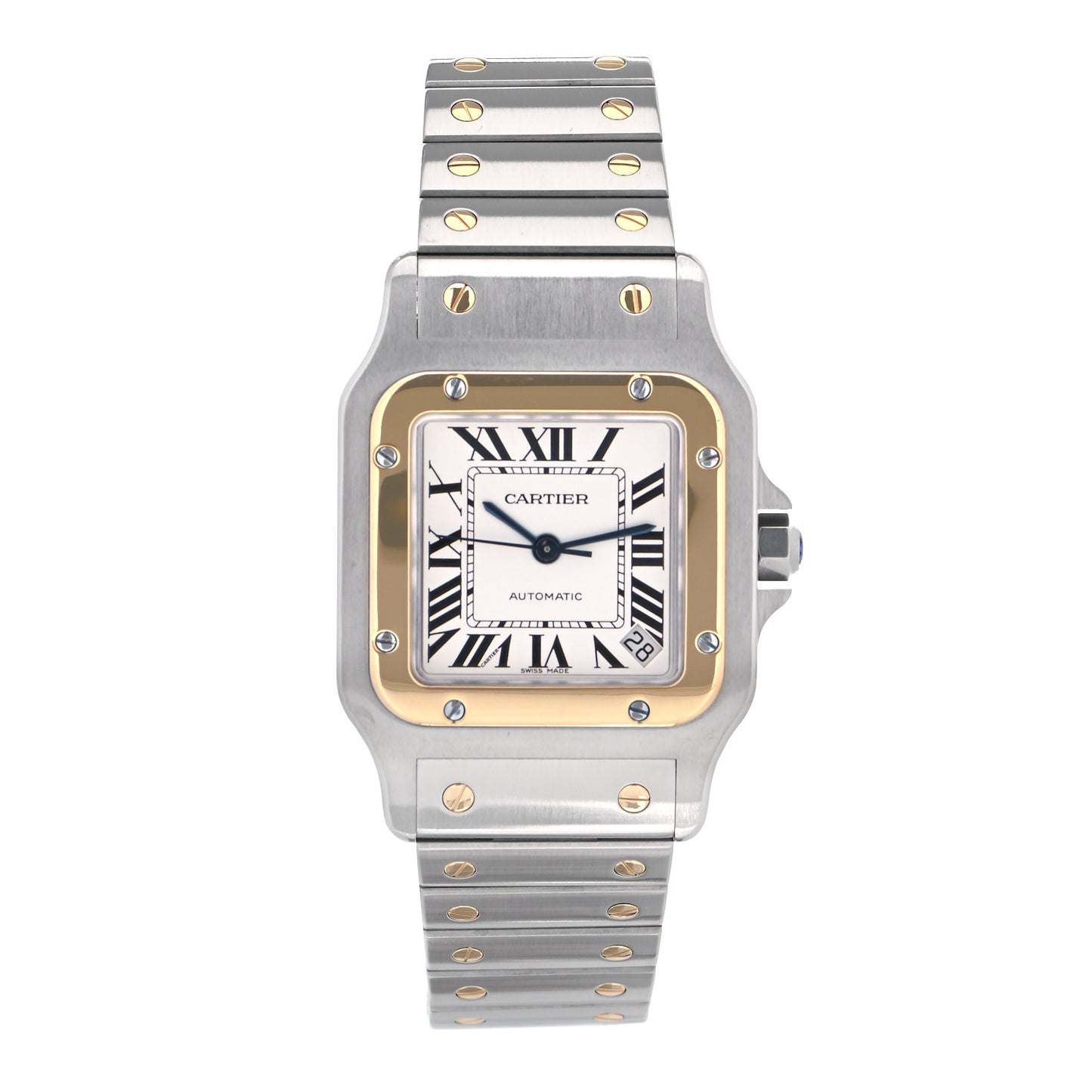 Stainless Steel 18K Yellow Gold 32mm Santos De Cartier Galbee Automatic Watch