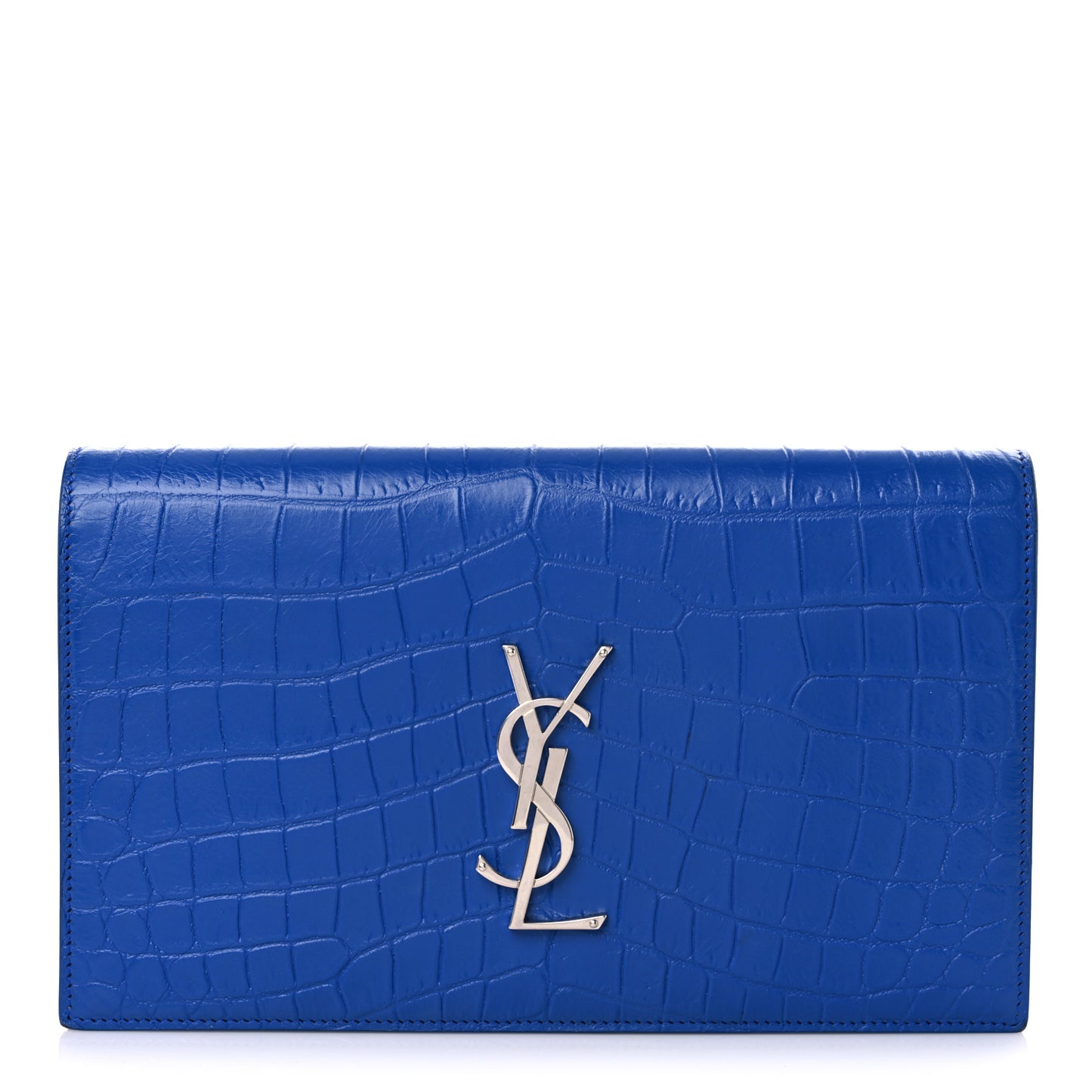 Calfskin Crocodile Embossed Classic Kate Monogram Clutch Royal Blue