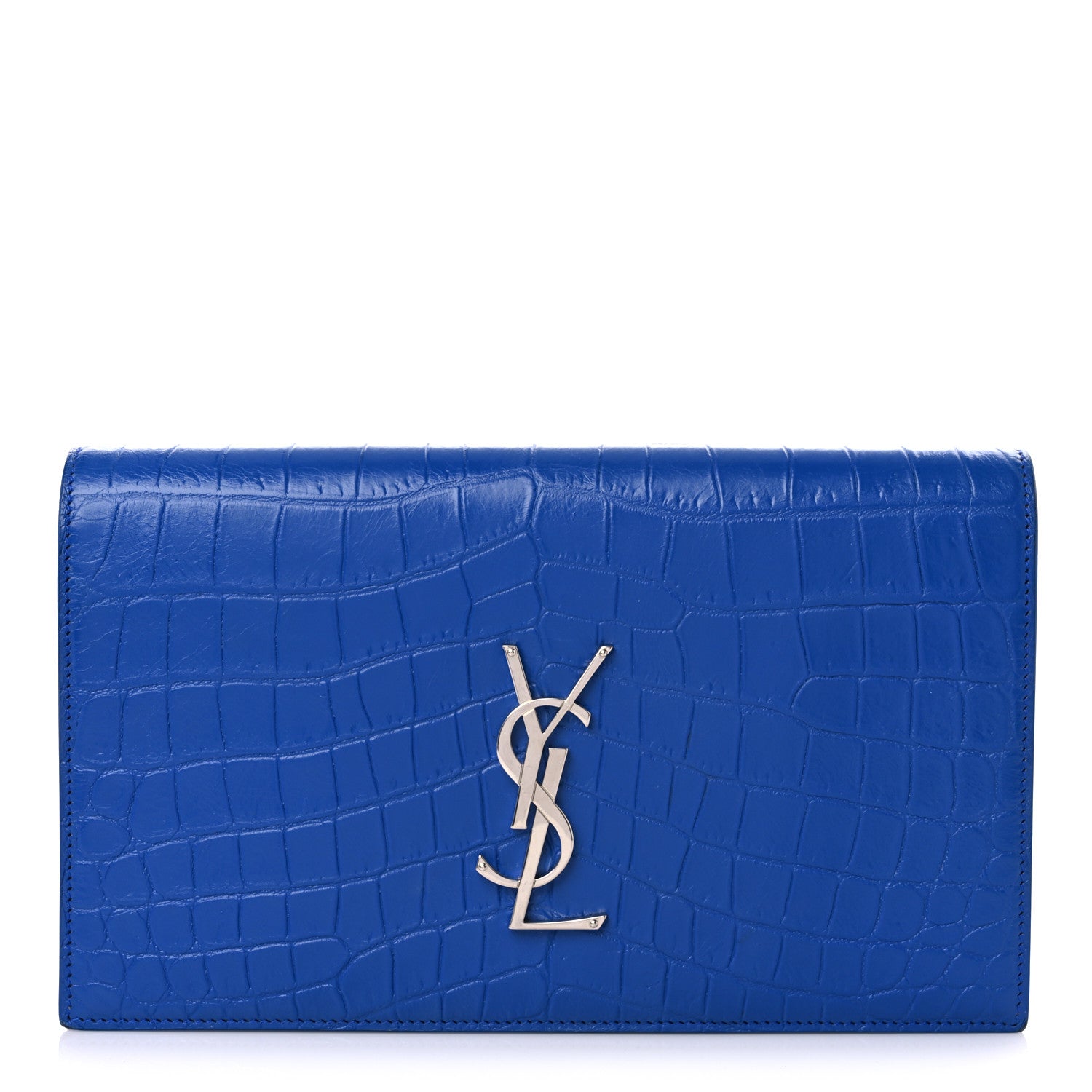 Saint Laurent Calfskin Crocodile Embossed Classic Kate Monogram Clutch Royal Blue 1 of 17