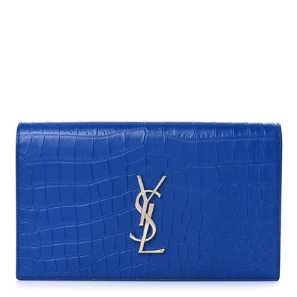 Saint Laurent Calfskin Crocodile Embossed Classic Kate Monogram Clutch Royal Blue 1 of 17