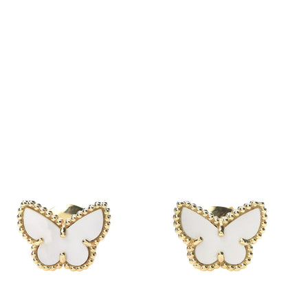 Van Cleef & Arpels 18K Yellow Gold Mother of Pearl Sweet Alhambra Butterfly Earrings 1 of 6
