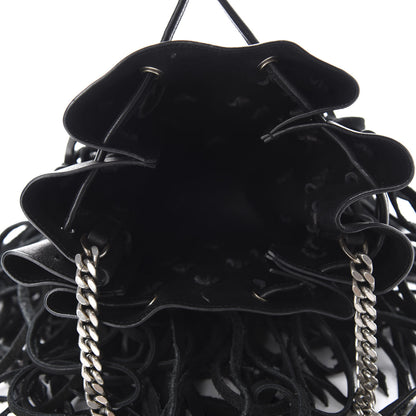 Saint Laurent Calfskin Fringe Monogram Mini Bourse Bucket Bag Black 4 of 8