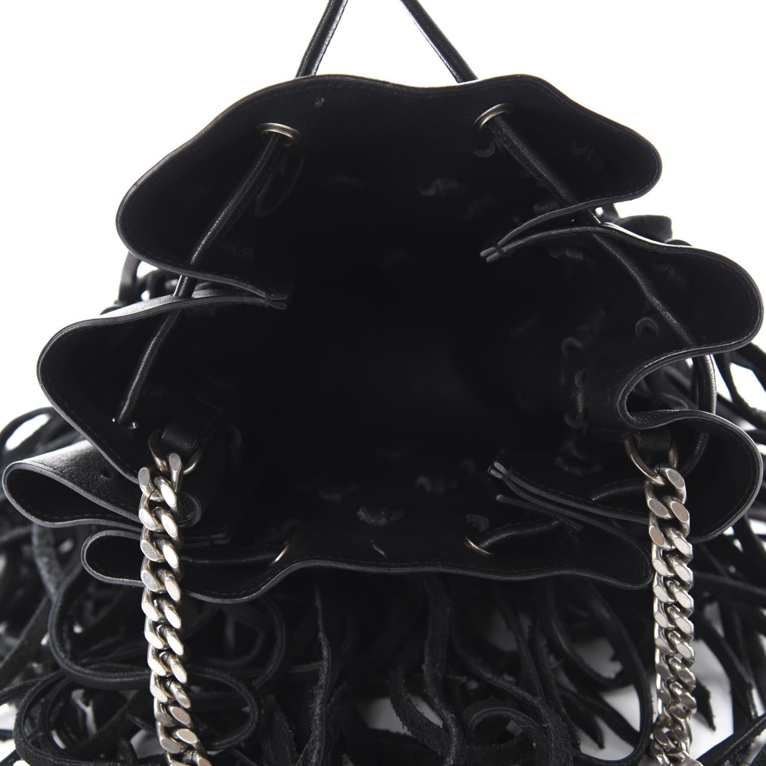 Saint Laurent Calfskin Fringe Monogram Mini Bourse Bucket Bag Black 4 of 8