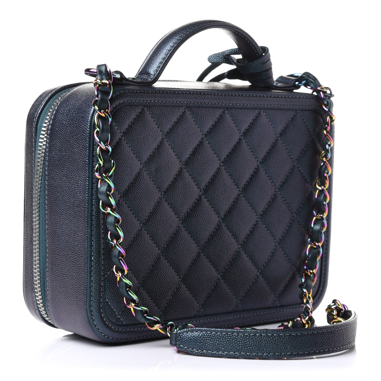 Chanel Iridescent Caviar Quilted Medium CC Filigree Vanity Case Dark Turquoise 3 of 11