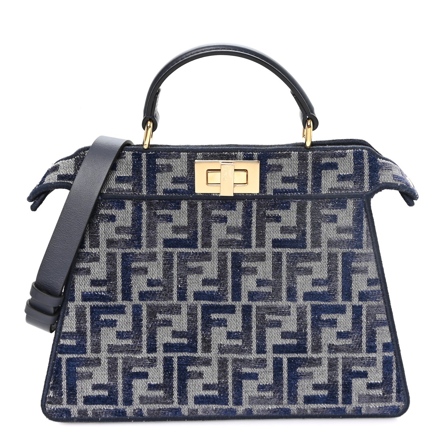 Chenille Vitello Seta FF Small Peekaboo I SEE U Satchel Grigio Blue Notte