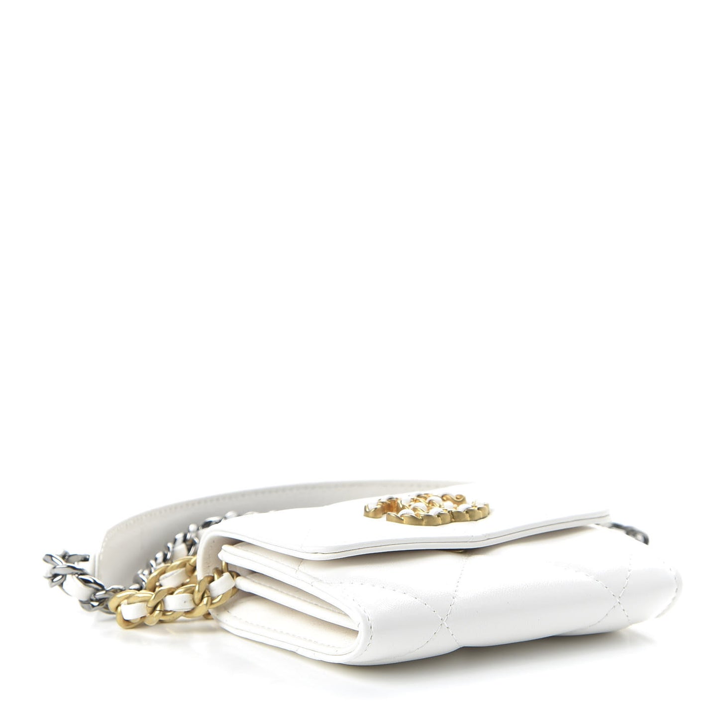 Lambskin Quilted 19 Flap Coin Purse With Chain White