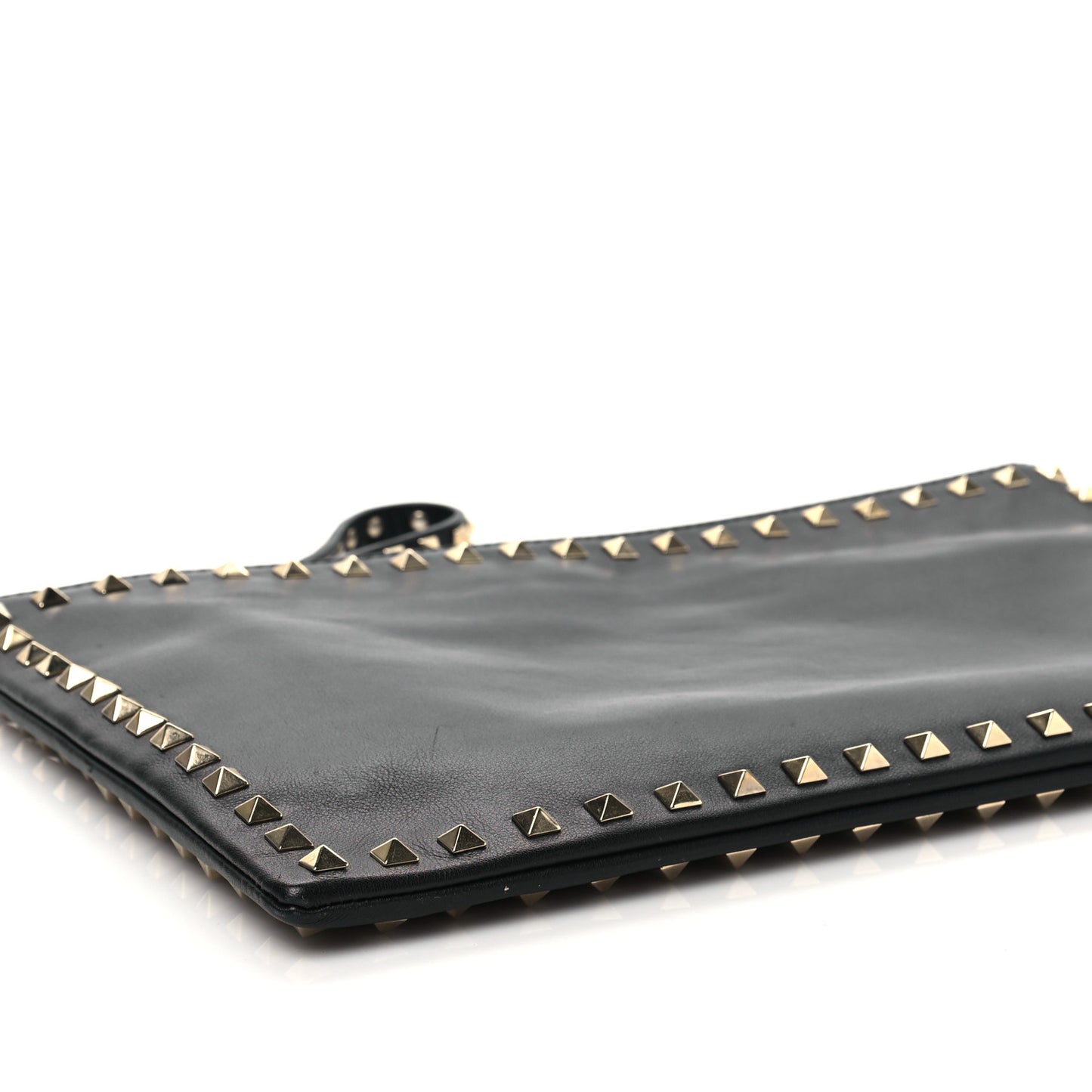Vitello Large Rockstud Zip Wristlet Pouch Black