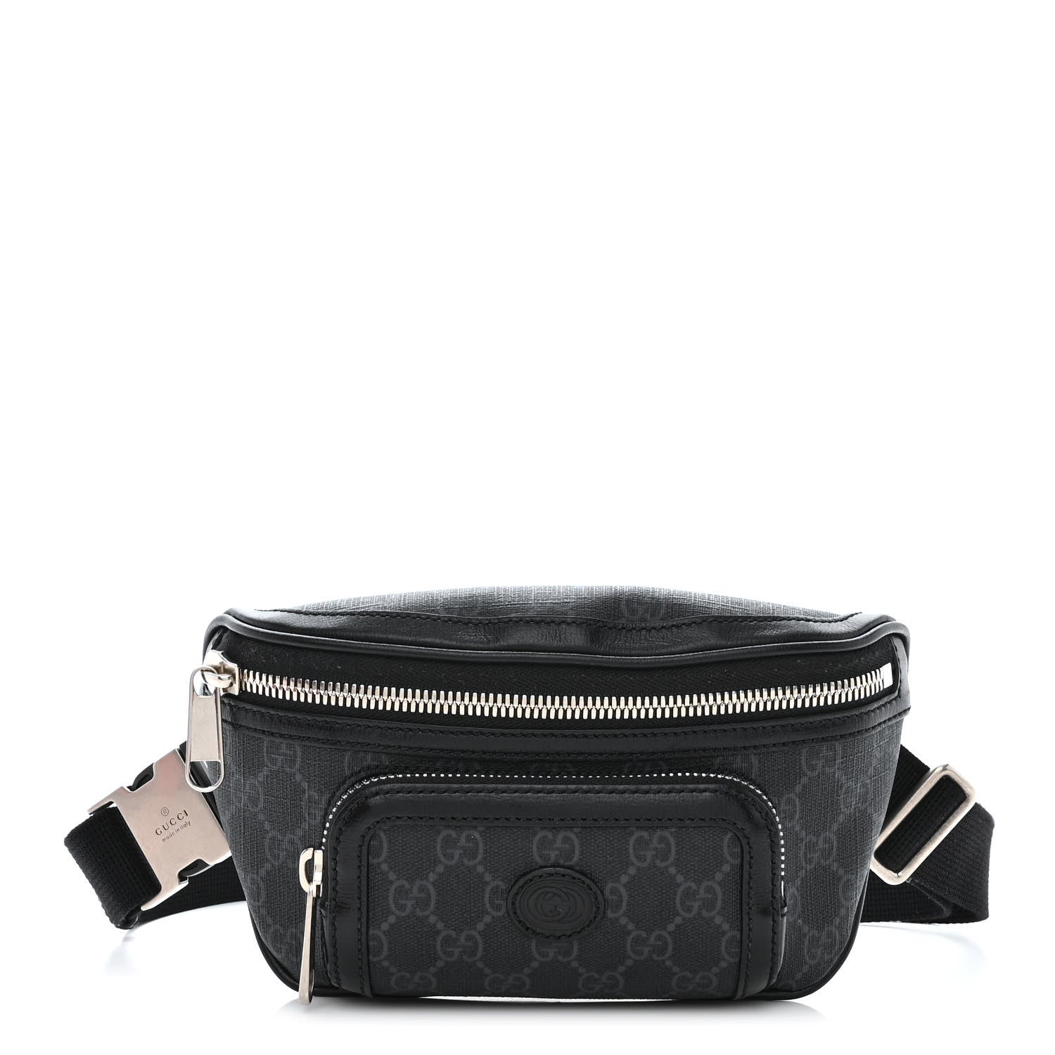 Gucci GG Supreme Monogram Textured Calfskin Retro Interlocking G Belt Bag Black 1 of 11