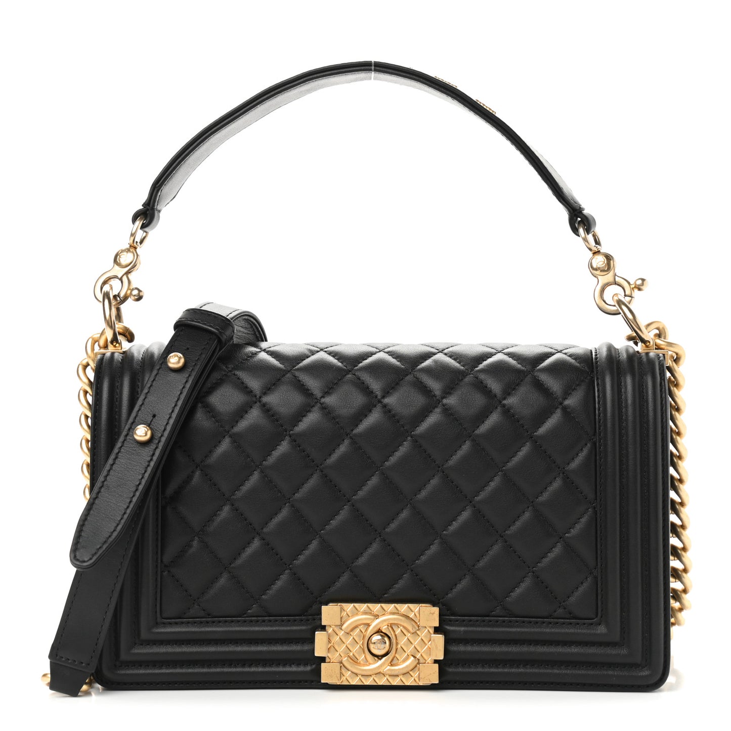 Calfskin Medium Boy Logo Top Handle Flap Black