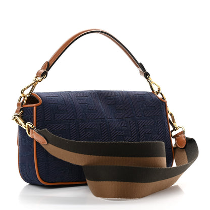 Fendi Denim Vitello King FF Embroidered Baguette Blue Cuoio 3 of 9