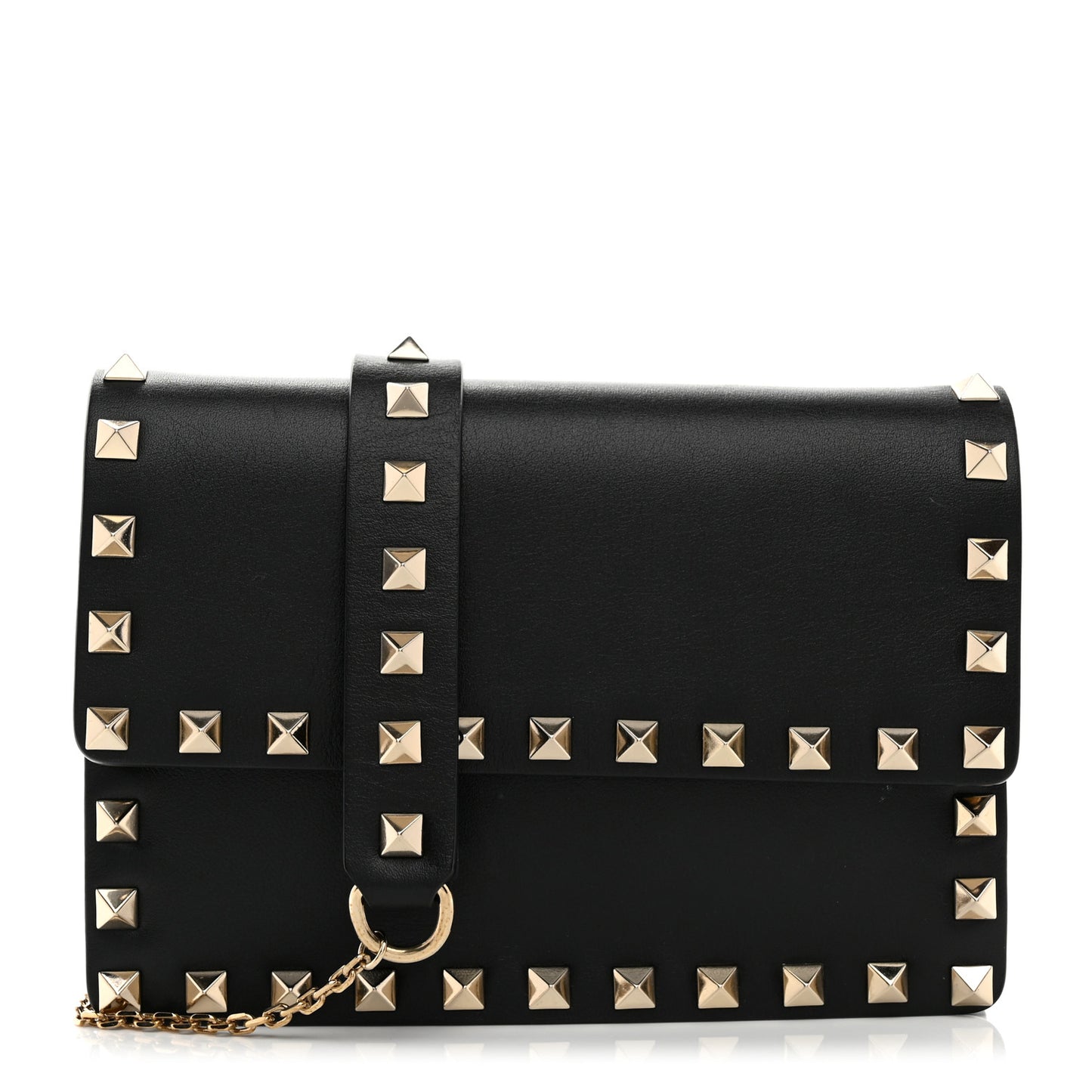 Vitello Mini Rockstud Wallet on Chain Black