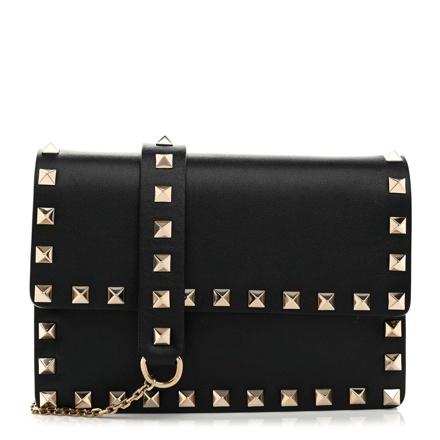 Valentino Garavani Vitello Mini Rockstud Wallet on Chain Black 1 of 12