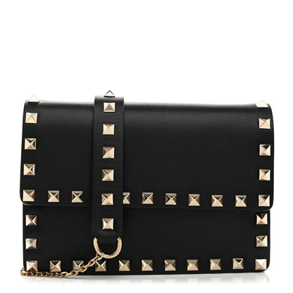 Valentino Garavani Vitello Mini Rockstud Wallet on Chain Black 1 of 12