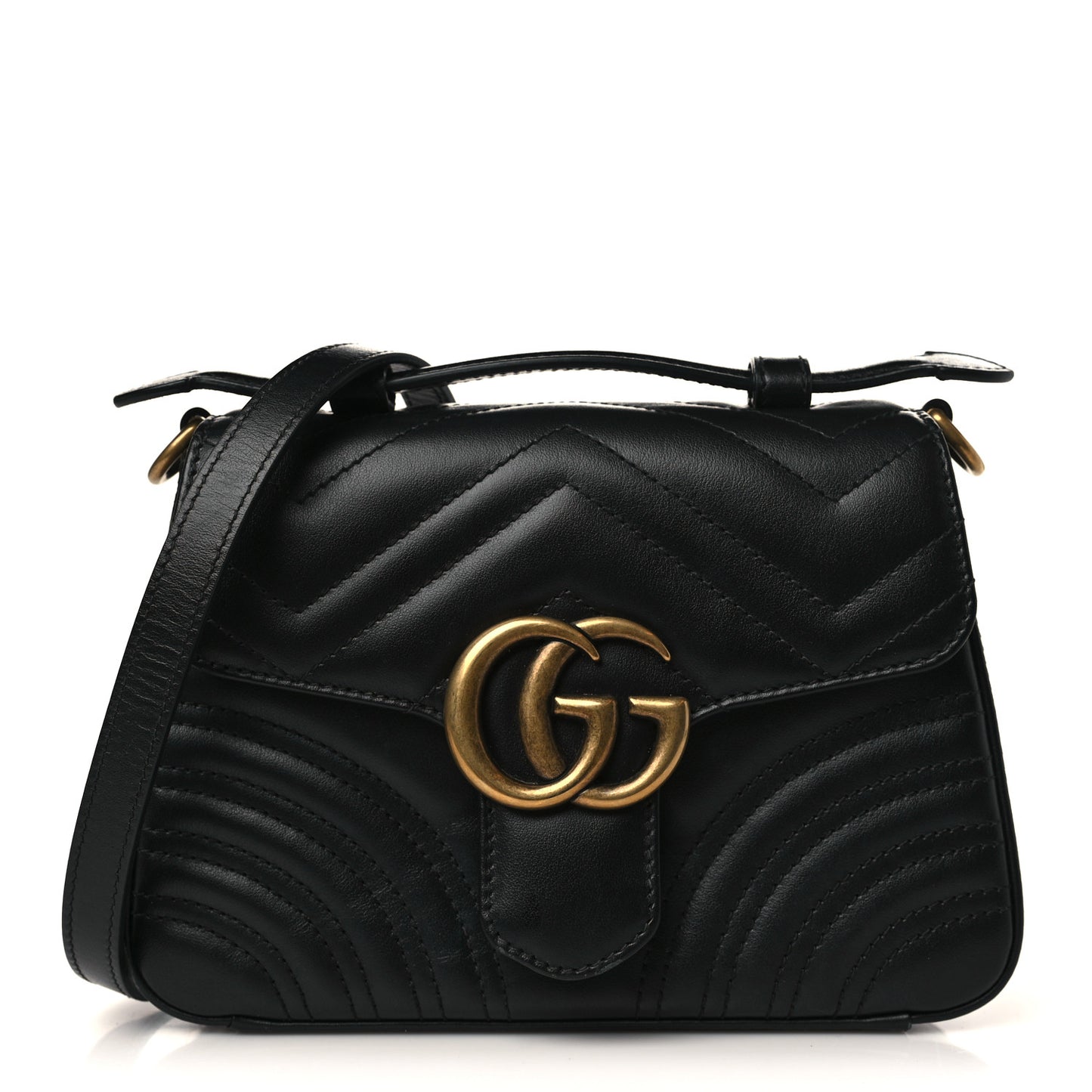 Calfskin Matelasse Mini GG Marmont Top Handle Shoulder Bag Black