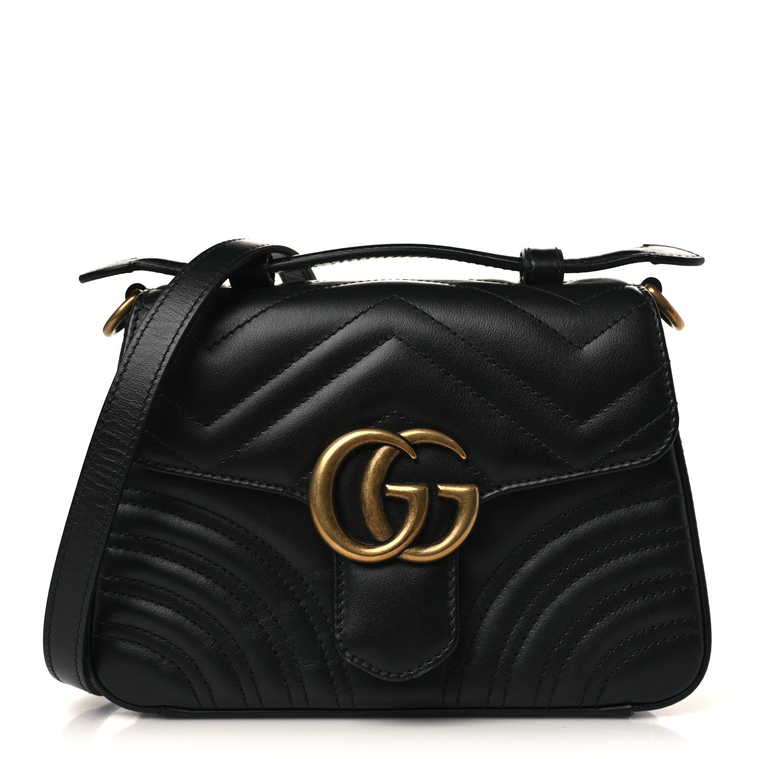 Gucci Calfskin Matelasse Mini GG Marmont Top Handle Shoulder Bag Black 1 of 10