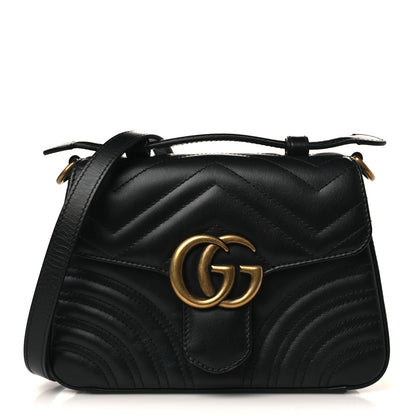 Gucci Calfskin Matelasse Mini GG Marmont Top Handle Shoulder Bag Black 1 of 10